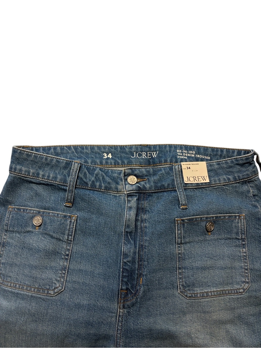 J. Crew High Rise Sailor Denim Trousers 1996 semi-stretch Size 34 Light Wash NWT - Picture 3 of 9